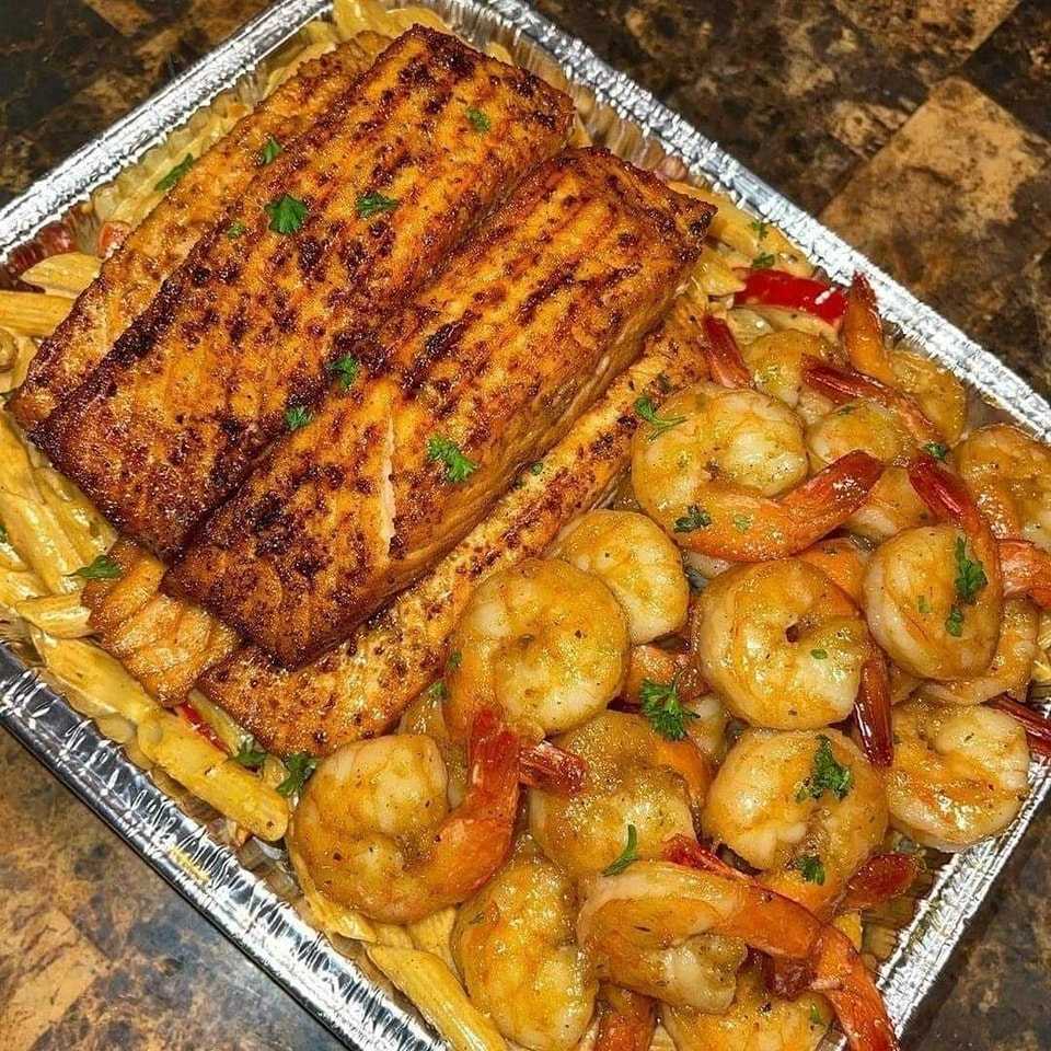 Salmon Shrimp Alfredo