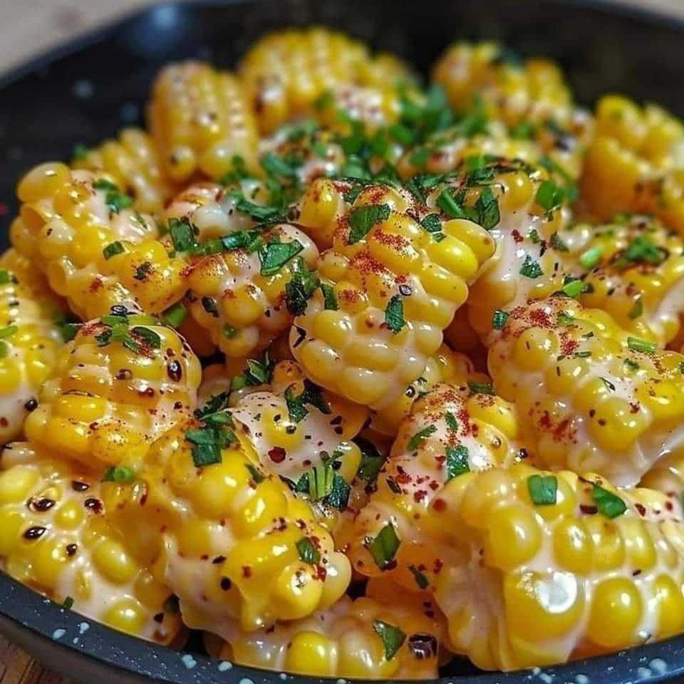 Corn cooked in a skillet with honey and butter.